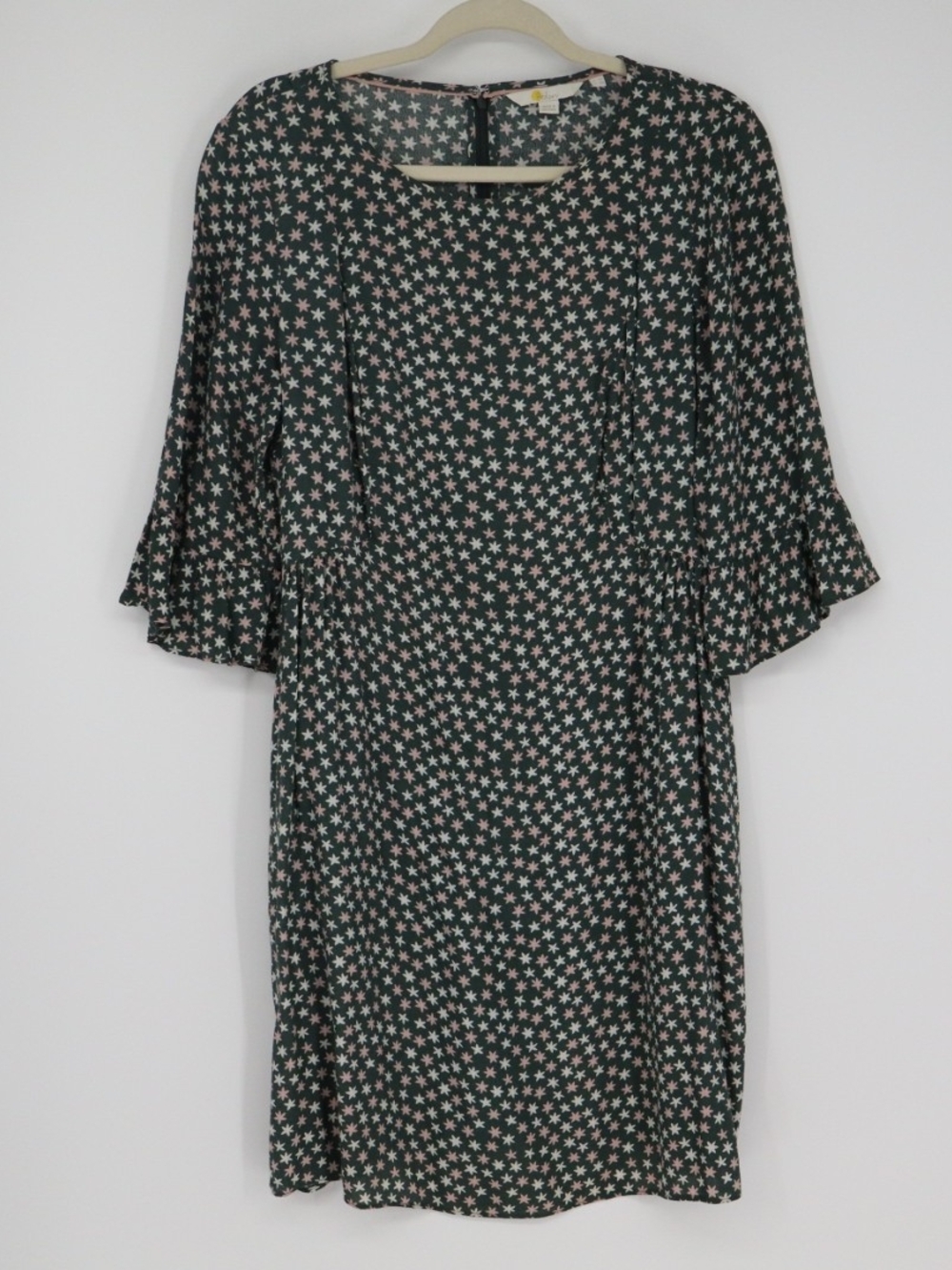 Boden Hyacinth Dress 8R Green Scattered Stars 3/4 Flutter Sleeve 100% Viscose